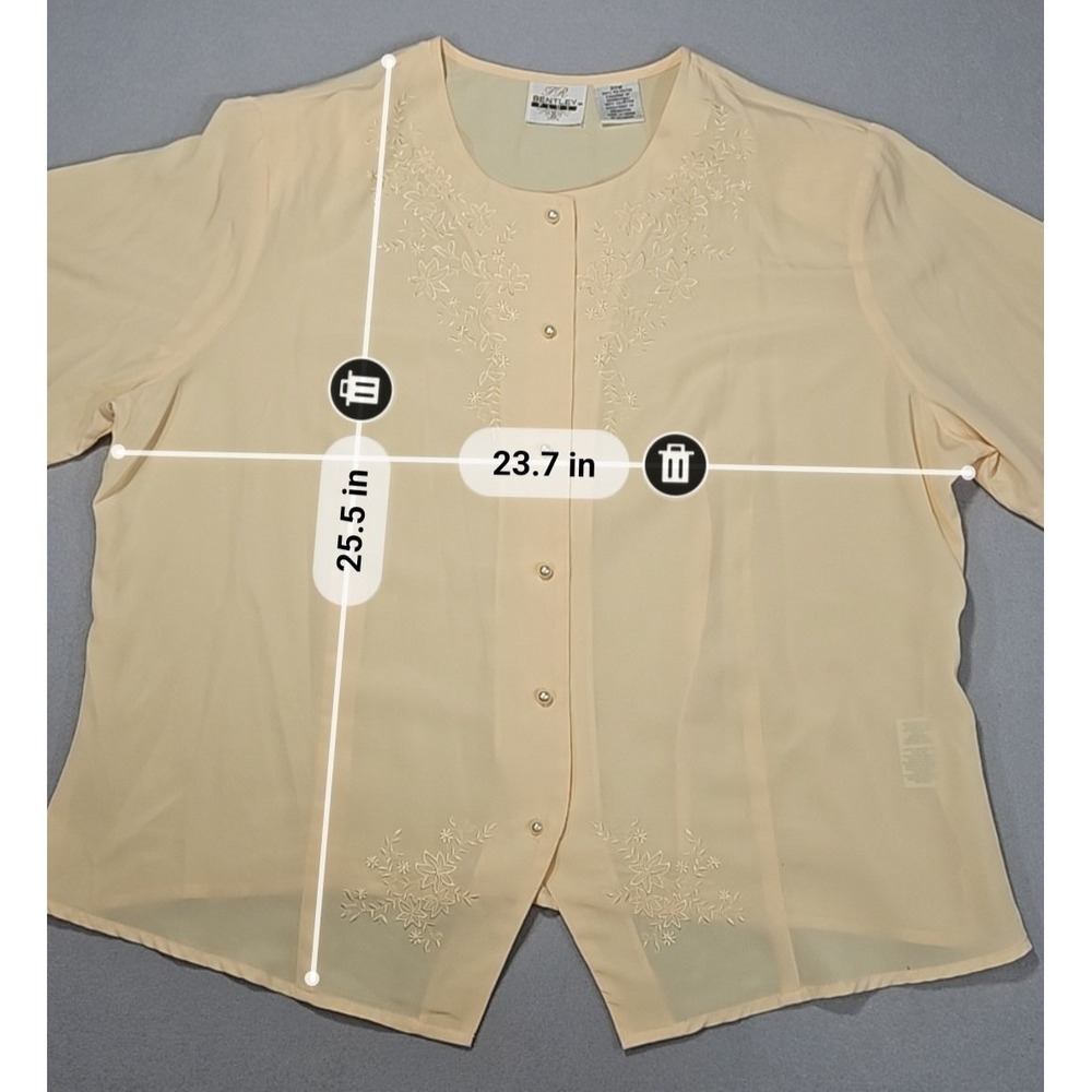 Vintage J.R. Bentley Plus Size 20W Pastel Yellow Embroidered Button Up Blouse - Picture 2 of 7